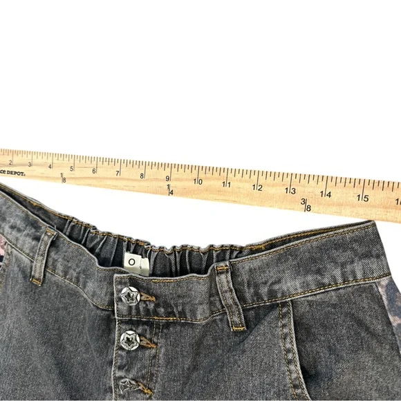 POL Studded Patch Jeans Size Large Charcoal Gray High Rise Button Fly Wide Leg - Picture 14 of 15